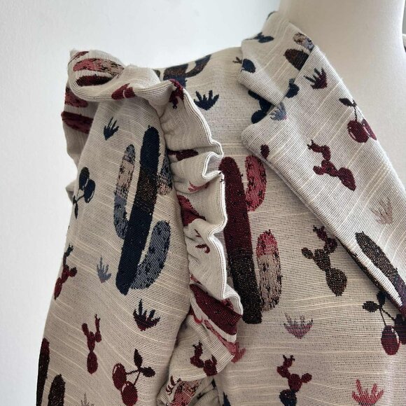 Chepè Ecru Multicolor Cactus Jacquard Ruffled Blazer with Metallic Thread – EU S - Picture 7 of 12